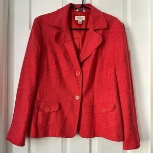 Talbots Vintage Women's Coral Pink Blazer Italian Fabric Button Front size 14